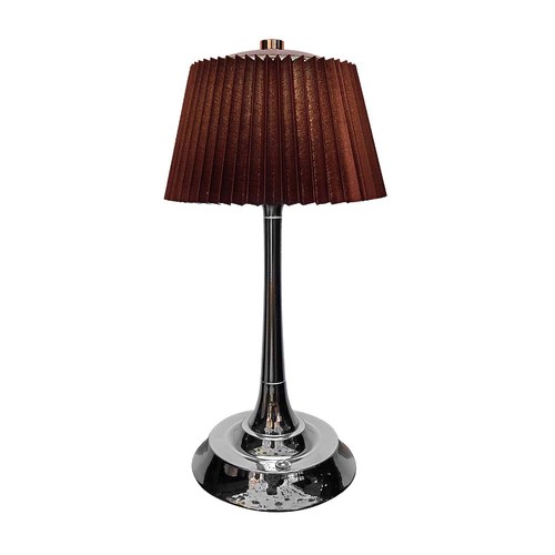 1,5W LED bordslampa, touch dimbar, brun skärm - CCT, laddningsbar, krom, inkl. batteri och USB-C