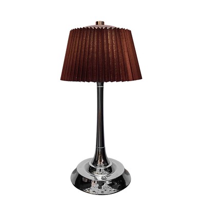 1,5W LED bordslampa, touch dimbar, brun skärm - CCT, laddningsbar, krom, inkl. batteri och USB-C