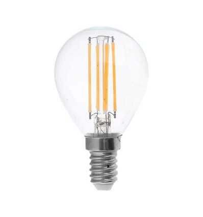 E14 6W LED filament klotlampa - P45, 600lm, klart glas