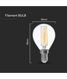 E14 6W LED filament klotlampa - P45, 600lm, klart glas