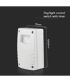 V-Tac skymningsrelä med timer - IP65, Vit Hölje, justerbar känslighet, justerbar timer