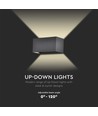 24W LED utomhus vägglampa - IP65, svart, upp/ned ljus, 3000K, 2720lm, 20x10x10 cm