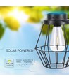 Hängande solcells LED lykta, 0,5W - Svart metall, vintage design, 2700K, IP44, 1.2V uppladdningsbar, m. handtag