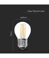 E27 6W LED klotlampa - G45, koltråd, klar, 230V