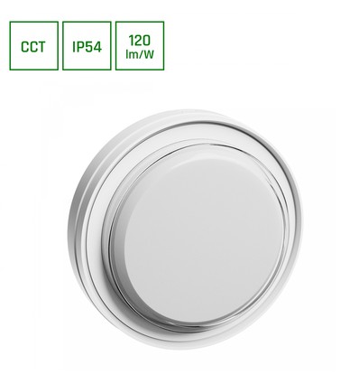 10W Pastilo CCT LED taklampa - IP54, IK10, 120lm/W, Ø18cm, 3-i-1 CCT, vit, utomhus/inomhus