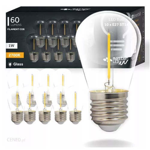 10-pack E27 2W LED-lampa - ST14, COB filament, klart glas