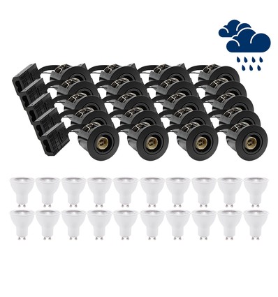 20 st LEDlife downlight Inno88 Utomhusbruk - Inkl. 6W GU10, Svart, IP44, godkänd i isolering