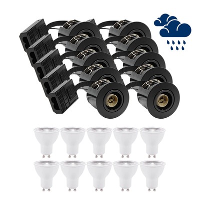 10 st LEDlife downlight Inno88 Utomhusbruk - Inkl. 6W GU10, Svart, IP44, godkänd i isolering