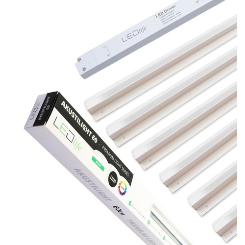 Troldtekt LED dimbar skenaset 6x60 cm Infälld, Akustilight, Fjärrkontroll dimbar, inkl. kablar och driver