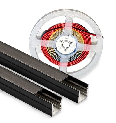 240cm Belysning för akustikpanel svart - Komplett set med aluprofil och COB LED-strip