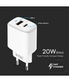 20W Travel Adapter med PD och QC - Vit, 1x PD port, 1x QC port