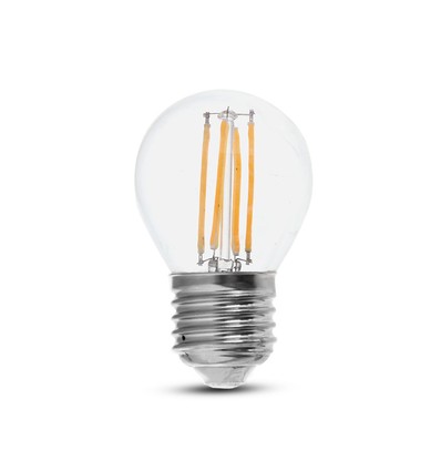 E27 6W LED klotlampa filament - G45, 800lm, 133lm/W, klart glas, 6400K