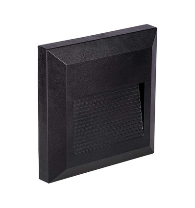 2W LED vägglampa för inbyggnad - IP65, kvadratisk, svart, 70lm, inomhus / utomhus