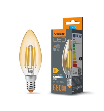 E14 6W LED kronljus - Filament, 680lm, 2200K, varmvit, ersätter 60W