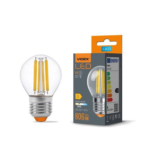 E27 6W LED filament klotlampa - G45, 806lm, 3000K, 360 grader