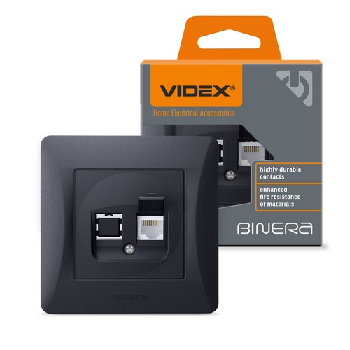 Binera CAT6 nätverksuttag - RJ45, IP20, grafitsvart, 86x86 mm