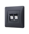 BINERA dubbelt CAT6 nätverksuttag - Svart grafit, RJ45, 2 uttag, infälld