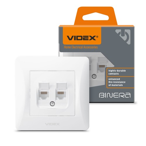 Dubbelt CAT6+CAT6 nätverksuttag - RJ45, vit, infälld, dammskydd, BINERA-serien