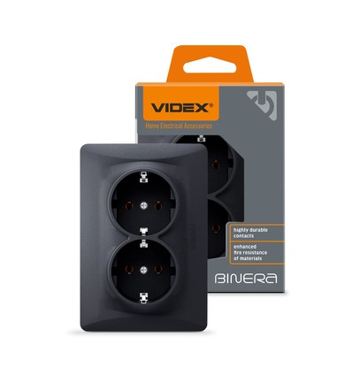 Schuko-uttag - dubbel, svart