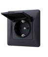 Schuko-kontakt - enkel, med lock, svart