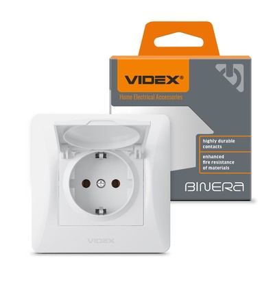 Schuko vägguttag - enkel, med lock, vit