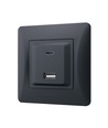 USB-A + Type-C vägguttag 20W snabbladdare - Svart grafit, 2.4A, IP20 inomhus