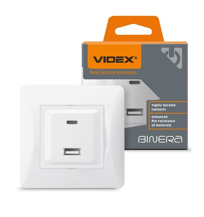 Binera vägguttag med USB-A + USB-C PD20W - Vit, infälld, 16A, IP20