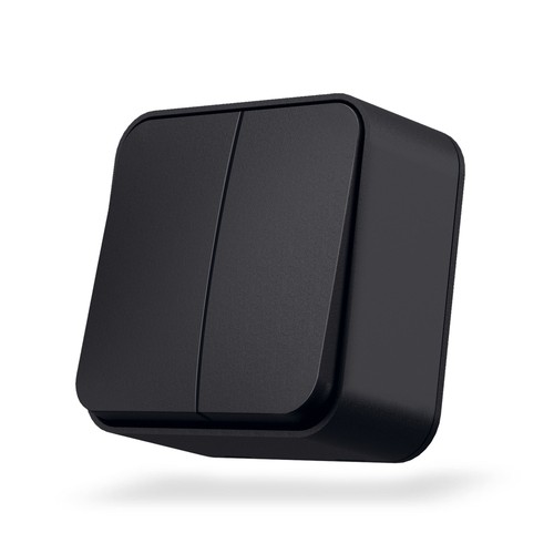 2-kanals utanpåliggande strömbrytare - 68x68mm, IP20, svart