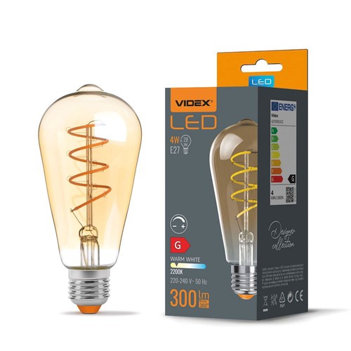 E27 4W dimbar LED lampa - ST64, spiral filament, amber glas, varmvit, flicker free