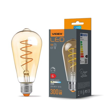 E27 4W dimbar LED lampa - ST64, spiral filament, amber glas, varmvit, flicker free