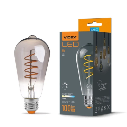 E27 4W ST64 filament LED lampa - Grafit glas, 1800K-2100K, dimbar, flicker free