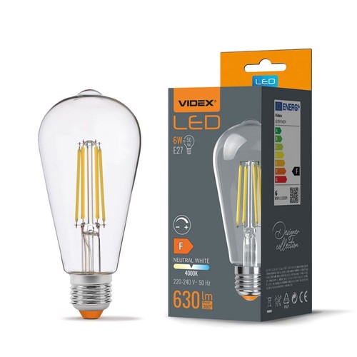 E27 6W dimbar LED filament lampa - ST64, 630lm, 4000K neutralvit, 360 grader