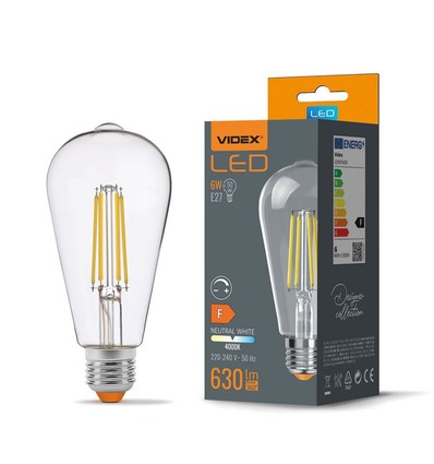 E27 6W dimbar LED filament lampa - ST64, 630lm, 4000K neutralvit, 360 grader