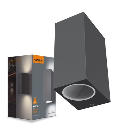 GU10 dubbel fasadvägglampa - IP54 utomhus, grå, upp/ned ljus, aluminium, utan ljuskälla