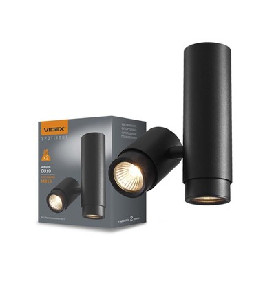 Dubbel GU10 påbyggnadsspot, vridbar - Svart, IP20 inomhus, aluminium, utan ljuskälla