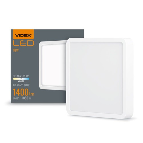 18W LED utanpåliggande panel - 1400lm, 4000K, vit, 19,2 x 19,2 cm, IP20 inomhus