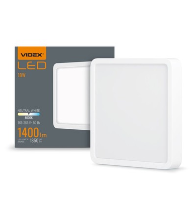 18W LED utanpåliggande panel - 1400lm, 4000K, vit, 19,2 x 19,2 cm, IP20 inomhus