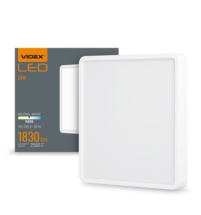 24W LED utanpåliggande panel, 4000K - 2500lm, 19,2 x 19,2 cm, svart kant, IP20 inomhus