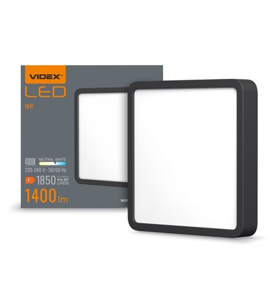 15W LED utanpåliggande panel, 19,2x19,2cm - 1400lm, 4000K, svart kant, IP20 inomhus