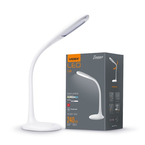 5,5W LED dimbar skrivbordslampa - Touch kontroll, 4000K, flicker free, vit