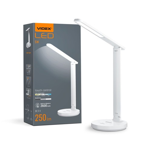 5W uppladdningsbar LED skrivbordslampa - Touch dimbar, CCT, 2600mAh batteri, vit, inkl. USB-kabel