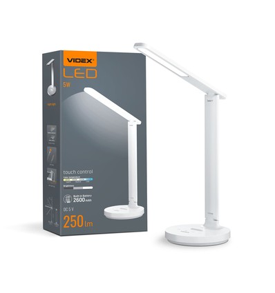 5W uppladdningsbar LED skrivbordslampa - Touch dimbar, CCT, 2600mAh batteri, vit, inkl. USB-kabel