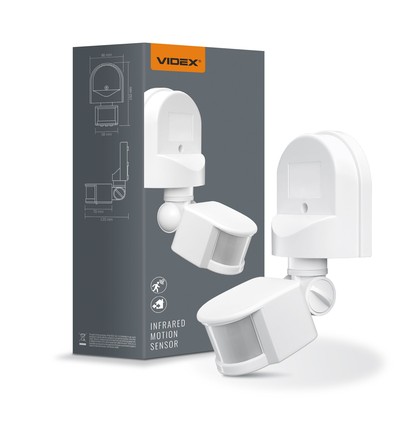 Infraröd PIR rörelsesensor, vit - 180° vinkel, 1200W, IP44 utomhus, justerbar tid och ljusstyrka