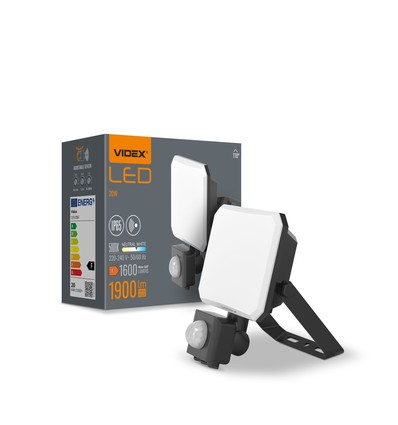 20W LED strålkastare med sensor - IP65, 5000K, svart, utomhus, rörelsesensor