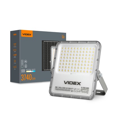 30W Solara LED strålkastare med solcell - 3740lm, IP65, 5000K, 96Wh batteri, aluminium, utomhus