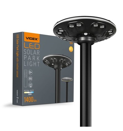 12W Solara LED parklampa med sensor - 1400lm, IP54, 360 grader, 3.2V, CCT, svart finish