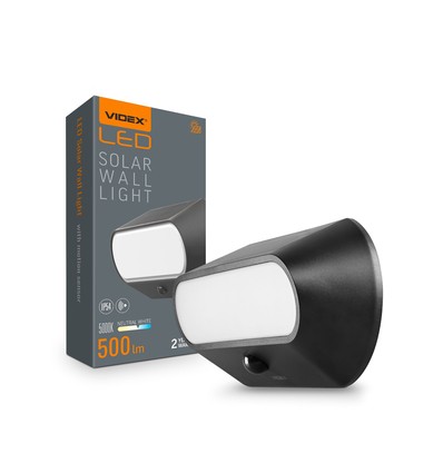 500lm Solcells LED vägglampa med sensor - IP54, 5000K, svart, rörelsesensor, utomhus