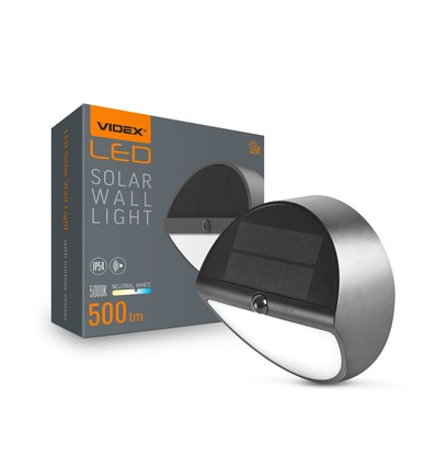 500lm solcellsvägglampa med sensor - IP54, 5000K, svart, 220x220mm, rörelsesensor