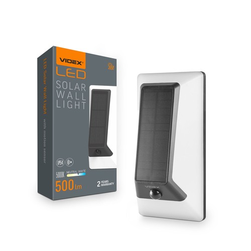 500lm Solara LED vägglampa med sensor - IP54, 5000K, svart, solcell, utomhus