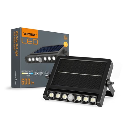 Solcell LED vägglampa med sensor, 600lm - 5000K, IP54, svart, rörelsesensor